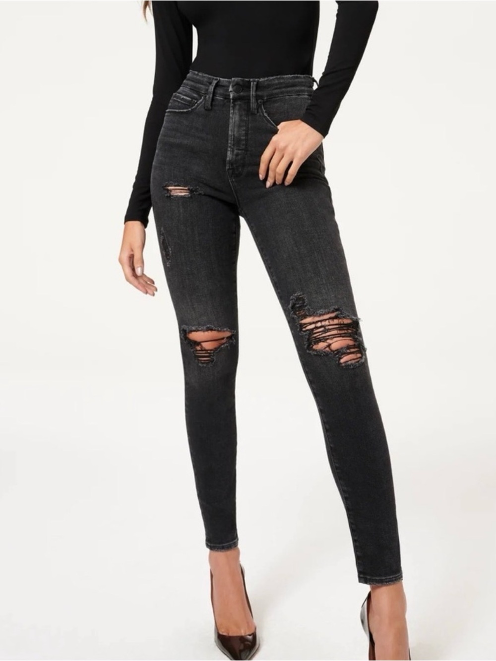 Good American Black Distressed Skinny Jeans
